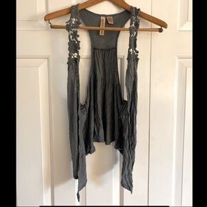 Blue-gray racerback throw over with flower details